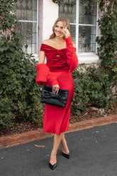 Rita Velvet Off Shoulder Top - Red